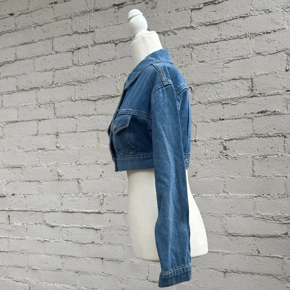 Topshop MOTO Cropped Denim Jacket Size 2 - Picture 5 of 11